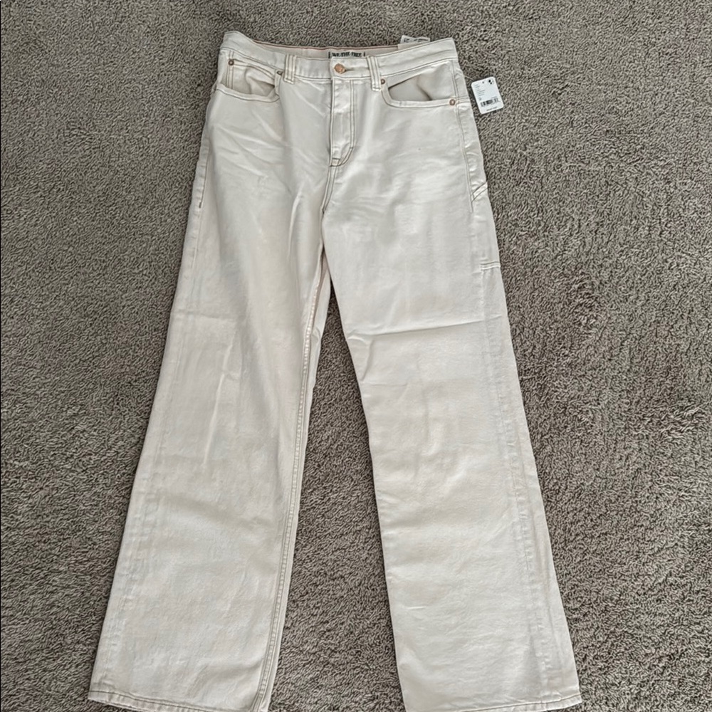 Free People Cream Flare Wide Leg Jeans